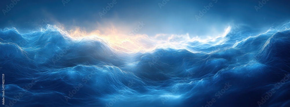 Fototapete Blue Gradient Background with Glowing Light Texture and Grainy Effect for Abstract Design and Artwork