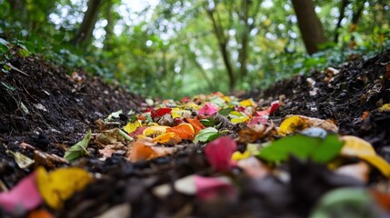 Obraz premium Colorful Leaves on Forest Path in Natural Light