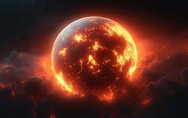 Obraz premium 3D Illustration of Earth Dying in Fire with Lava Flows in a Volcanic Cataclysmic Scene