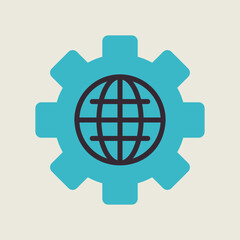 Globe with gears icon. World mechanism symbol