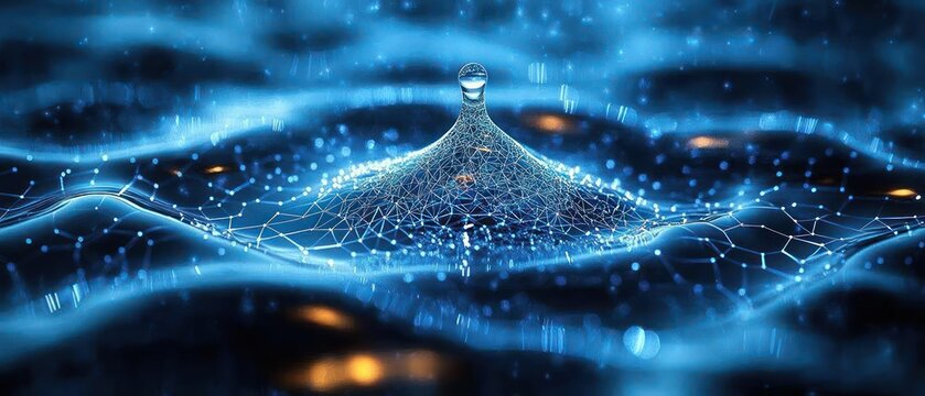 blue water drop icon with digital design for artificial intelligence in hydrology environmental monitoring and sustainable resource management