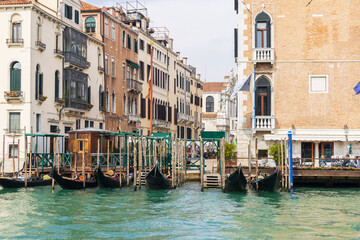 Obraz premium Italy, Venice. Gondolas moored along the Grand Canal.