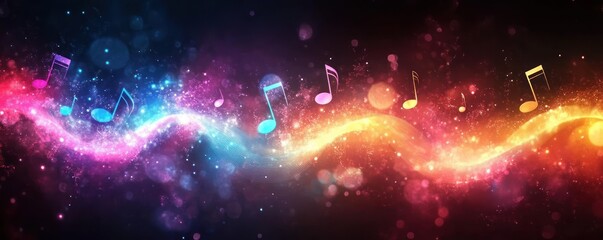 Fototapeta premium Vibrant Abstract Sound Waves with Musical Notes and Bokeh Lighting