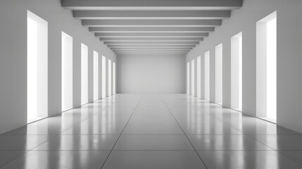 A sleek, modern gallery space featuring a bright wall and a stylish patterned floor, exuding luxury and elegance.