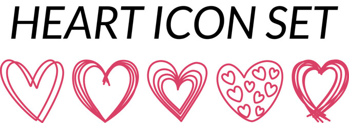 Hearts icon set, collection of red color hearts icons, outline style,