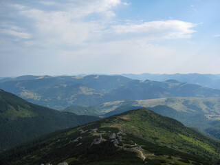 Mountain view from a high peak on a sunny day