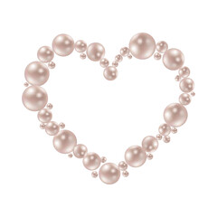 Heart shape frame painting Pearl chains. Realistic white pearls. Beautiful natural heart shaped jewelry. Frame thread of pearls. Pearl necklace. Png