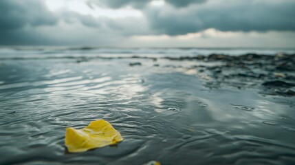 Gloomy Lagoon with Pollution Under Overcast Sky