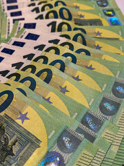 Currency notes arranged in a fan for display