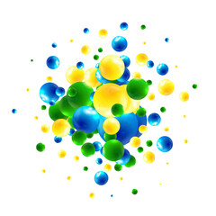 Green, yellow, blue  bubbles. balls or spheres. Png