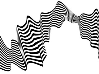 Black and white wavy stripes or lines design. Optical art. Png