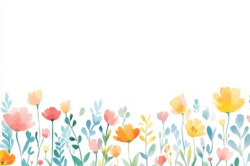Abstract spring flowers in a watercolor style, set against a spacious background for copying and design purposes, created using .