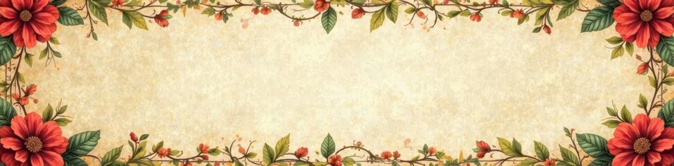 Vintage paper with intricate floral pattern border, vintage paper, lace trim, traditional look