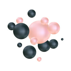 Colored pearls. Festive template. Pink and black balls. Png
