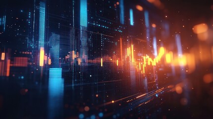 Fototapeta premium Futuristic Cyberpunk Financial Data Visualization with Trading Graphs and Dramatic Lighting Effects