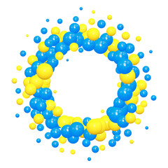 Abstract Flying Spheres. Yellow and blue RealisticBalls. . Photoframe. Png