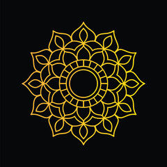 Mandala design vector art illustration template with Islam, Arabic, Indian, and Ottoman motifs. Elegant Gold Mandala Design on a Black Background.