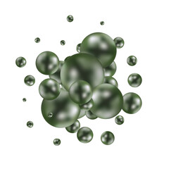 Fototapeta premium Abstract pattern with glass green balls or precious pearls. Glossy realistic ball. Png