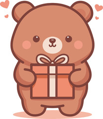 Cute bear hold gift box cartoon illustration design art