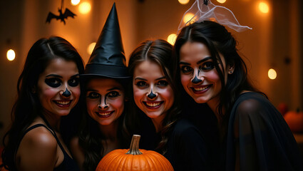 Grupa kobiet w strojach na Halloween