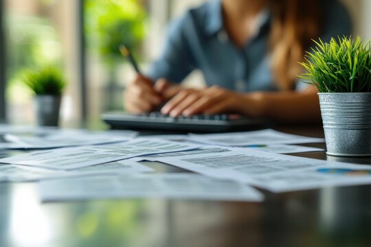 Stressed young man calculating expenses at home with bills on table struggling with debt and financial issues