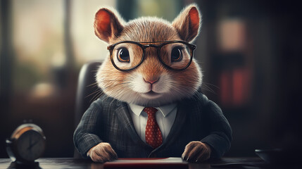 A charming glimpse of a cleverly dressed animal exuding a sense of humor and professionalism in a corporate setting. Glimpse. Illustration
