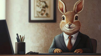 A charming glimpse of a cleverly dressed animal exuding a sense of humor and professionalism in a corporate setting. Glimpse. Illustration