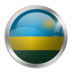 Rwanda flag - glossy circle button displays a colorful flag representing a country cultural identity and heritage. The essence of national pride and unity.
