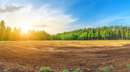 Sunlit Forest Clearing with Panoramic Sky View