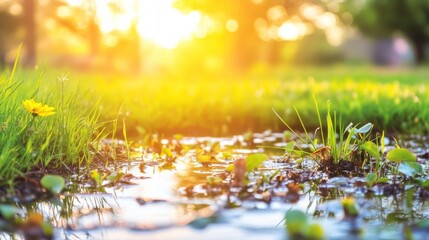 Fototapeta premium Tranquil Pond Scene with Soft Natural Lighting