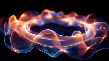 Mesmerizing swirls of glowing fiery energy in a hypnotic cosmic abstract visualization  Fluid and dynamic light patterns create a captivating ethereal atmosphere with a futuristic electrifying feel