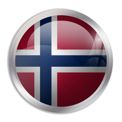 Norway flag - glossy circle button displays a colorful flag representing a country cultural identity and heritage. The essence of national pride and unity.