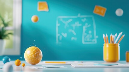 Futuristic math class with interactive shapes classroom digital learning environment bright engaging technology concept