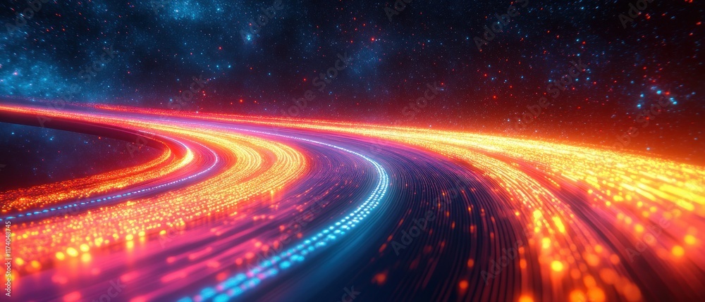 Poster motorsport racing background with neon light trails asphalt speedway design for app and website