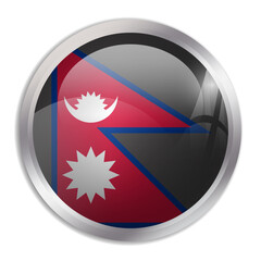 Nepal flag - glossy circle button displays a colorful flag representing a country cultural identity and heritage. The essence of national pride and unity.