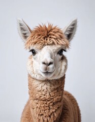 Obraz premium Adorable alpaca portrait against a light background Soft fluffy fur and expressive eyes