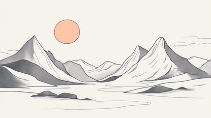 Serene Mountain Landscape Under a Calm Sunset Sky