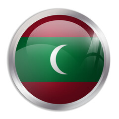 Fototapeta premium Maldives flag - glossy circle button displays a colorful flag representing a country cultural identity and heritage. The essence of national pride and unity.
