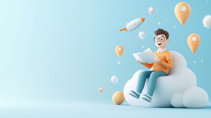 Course selection interface with floating subjects virtual classroom digital content cloud environment engaging viewpoint