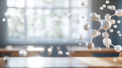 Innovative science classroom featuring molecular models educational setting visual content bright environment engaging perspective learning concept