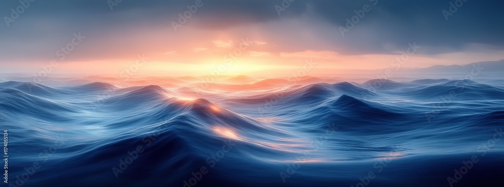 Aufkleber Blue Gradient Background Serene Ocean View Soft Lighting Warm Glow Abstract Art Design