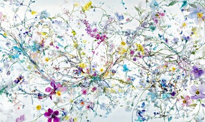 Stock illustration: a seamless watercolor pattern of hand-drawn wild flowers blooming in a summer field