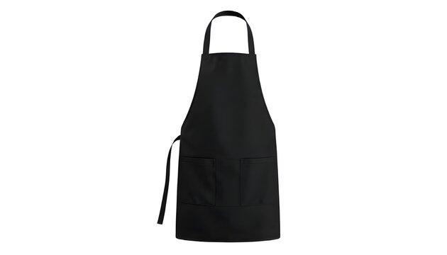 A blank black baker chef apron mockup displayed from the front view, designed for professional kitchen staff. The apron features an adjustable strap and a clean, sleek appearance, ready for branding o - Powered by Adobe