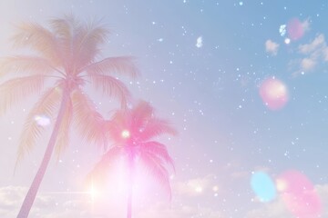 Obraz premium Photograph a tropical palm tree with the sun shining down, framed by a sky background