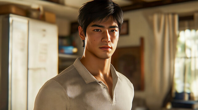 Asian young adult male in casual home setting - Powered by Adobe