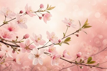 Dreamy cherry blossom branches amidst soft pink bokeh background