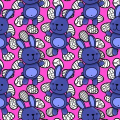 Spring animals seamless rabbit and easter eggs pattern for wrapping paper