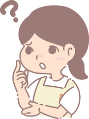 疑問を持つエプロン姿の女性のイラスト