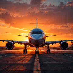 State-of-the-Art Airplane Ready for Departure at Sunrise