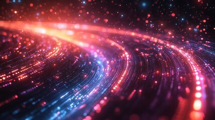 Futuristic Data Center Female Engineer Activating Servers with Laptop in Cyberpunk Style High Technology Environment